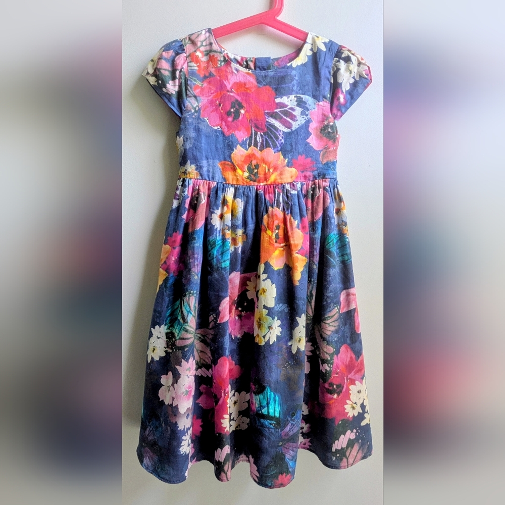 EUC....Stunning Monsoon 100% Cotton Multicolor Floral Girls Dress Size 6
